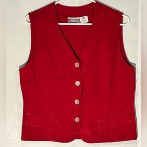 Coldwater Creek red vest with mother-of-pearl buttons, size large, linen/rayon
